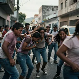 people causing trouble in the streets of a south american city, ultra realistic, cinematic, dynamic light, photorealistic