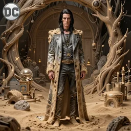 highly detailed full body portrait of nick cave as the sandman from dc comics, matrix, comic book cover art by cristian sauret, global illumination, radiant light, detailed and intricate environment