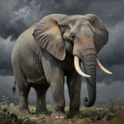 professional painting of an elephant in the style Agnes Lawrence Pelton, smooth, sharp focus, illustration, intricate, stormy weather, extremely detailed masterpiece,