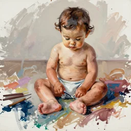 a messy painting of a 2 - year - old using all known skin tones by delphin enjolras, highly detailed, sharp focus, trending on artstation