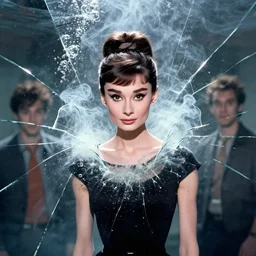 audrey hepburn in a chaotic storm of liquid smoke, portrait, by petros afshar, ross tran, tom whalen, peter mohrbacher, artgerm, shattered glass, bubbly underwater scenery, radiant light