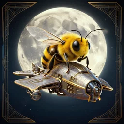 epic professional digital art of 🐝 🌛 🚠 🛡, art deco, surreal, fantastic, detailed, wow, hd, 4 k