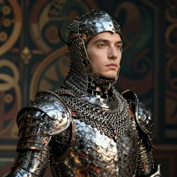 hyper realistic photography portrait of robot medieval crusader in fish - scale chain armor cinematic, brom, mucha, moebius juan gimenez artstation, cgsociety