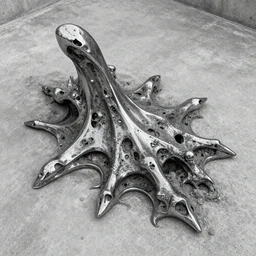 weird amorphous chrome ruinous on the concrete