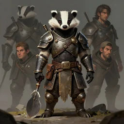a dieselpunk character digital illustration of an anthropomorphic badger warrior, by victo ngai, by stephen gammell, by george ault, by jack gaughan, artstation