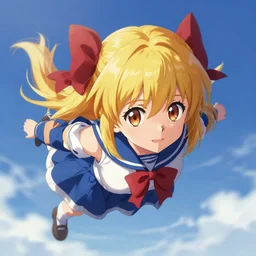 cirno from touhou flying, matte painting by ross tran, artstation, perfect face, high detail