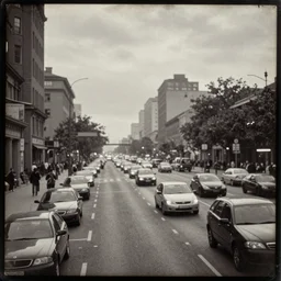 too many cars cityscape, future, daguerreotype, evening, natural lighting, highly detailed