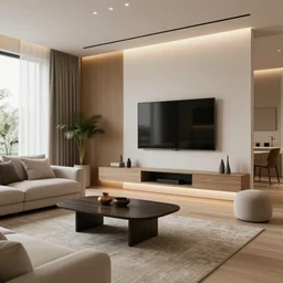 extremely cosy futuristic modern clean living room
