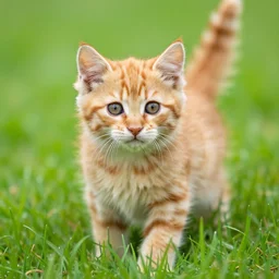 cute fluffy orange tabby kitten, grass
