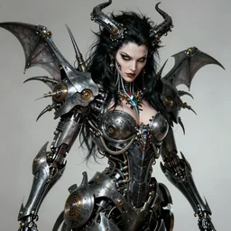 beautiful evil seductress fantasy character portrait, ultra realistic, jet black hair, wide angle, intricate details, cyborg artifacts, highly detailed by peter mohrbacher, hajime sorayama, wayne barlowe, boris vallejo, aaron horkey, gaston bussiere, craig mullins
