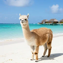 an alpaca on the beach at shangri - la resort in the maldives