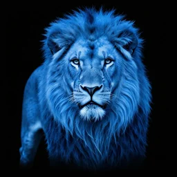 blue lion black background, art