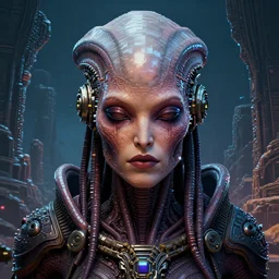 full - face close - up portrait, promethean alien engineer, your mom is a cosmic horror by bruce brenneise and h r giger, alien ancient ruins in background, 3 d render, neosurrealism. digital concept art, pixel art, rendered in octane, trending on cgsociety, trending on artstation