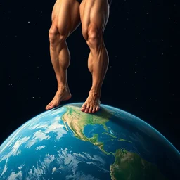 ripped calves on top of planet earth