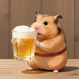 japanese hamster samurai drinking beer in big cup