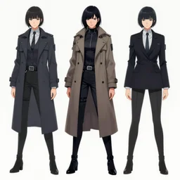 front view character concept ; a full body drawing of a female cyberpunk dream detective wearing a trench coat by katsuhiro otomo and masamune shirow, a character concept by makoto aida, trending on artstation, clean lines, clean edges, digital art, official art, inspired by ( ( ( ergo proxy ) ) )