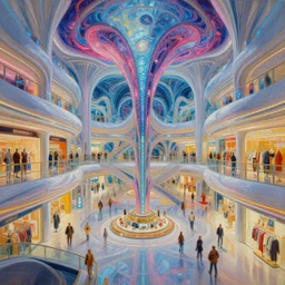 futuristic shopping mall, tim hildebrandt, intricate, elegant, sharp focus, illustration, art by artgerm, bob eggleton, michael whelan, stephen hickman, richard corben, wayne barlowe beautiful psychedelic dmt lighting, hyper detailed, 8 k, oil on canvas 8 k