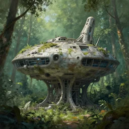 abandoned brutalist alien space station in lush forest, close up, marek okon, digital painting, xf iq 4, f / 1. 4, iso 2 0 0, 1 / 1 6 0 s, 8 k, raw, featured in artstation, octane render, cinematic, elegant, intricate, 8 k