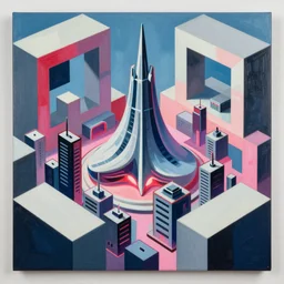 A surreal neon painting of Zaha hadid 3d Patrick Oberhi Akpojotor cityscape made of cubism futuristic picasso rooms in 3 point perspective by Patrick Oberhi Akpojotor and Vladimir kush and dali and Patrick Oberhi Akpojotor, 3d, realistic shading, complimentary colors, vivid neon colors, aesthetically pleasing composition, masterpiece, 4k, 8k, ultra realistic, super realistic,