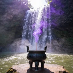 the incense burner in the sun produces purple smoke, and the waterfall hangs on the front river ， the current flowed down three thousand feet, and it was suspected that the milky way had fallen for nine days