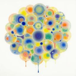 hundred colour bubbles by vincent lefevre and hernan bas and pat steir and hilma af klint, psychological, dripping paint, washy brush, background with hundreds of bubbles of memories by andreas gursky, rendered in octane, altermodern, masterpiece