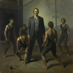 cult ritual, human subjugation, mind control, dystopian, pj crook, edward hopper, oil on canvas