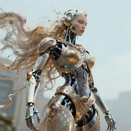 by par olofsson and tristan eaton, visually stunning, cinematic, ultra realistic, hyper realism, 1 2 k, epic, octane render, unreal engine, vfx, maya, the essence of art is passion : fresh air, ornate creature : gucci, cyborg woman android, robotic : machina, super intricate ornaments : the fluidity of creativity