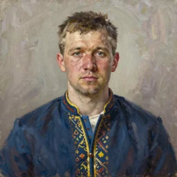 portrait of a ukrainian man ( 3 5 ) from ukraine in 2 0 2 1, an oil painting by ross tran and thomas kincade