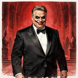 viktor orban depicted as the antichrist in tuxedo, evil grin, red mist monastery interior, highly detailed, digital painting, watercolor, soviet realism, engraving, artstation, concept art, smooth, sharp focus, vivid grunge, manga, illustration, unreal engine 5, 8 k, art by bilibin and kuvshinov and malevich and mucha