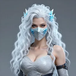 highly detailed portrait of wastelander long curly white ice shard hair ninja mask curvy tribal lady, stray wiring by atey ghailan, james gilleard, by joe fenton, by greg rutkowski, by greg tocchini, by kaethe butcher, 4 k resolution, gradient blue, cyan, black and white color scheme!!! ( ( snowy glaciated robotic dystopian city background ) )