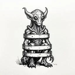 black ink on paper, illithid in a straitjacket, trending on artstation, beautiful, intricate, detailed