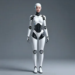 a full body image of a futuristic streamlined exotic clean android with a beautiful face of a young woman, some mechanical parts exposed, halo, mass effect, starcraft, gears of war, hyper realistic, ultra detailed, artstation, deviantart