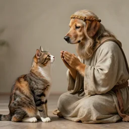 dogs are praising the cat - god, digital art, highly detailed