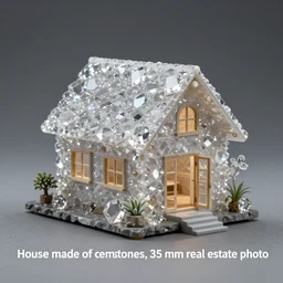 “House made of crystal gemstones, 35 mm real estate photo”