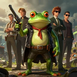 a badass frog mafia boss holding gun. nuri iyem, james gurney, james jean, greg rutkowski, anato finnstark. front view
