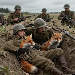 anthro Fox soldiers in a trench resting in the style of WW1 propaganda trending on artstation deviantart Pinterest detailed High Resolution HD 8k