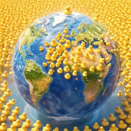 an army of 3 trillion rubber ducks invading earth, extremely detailed