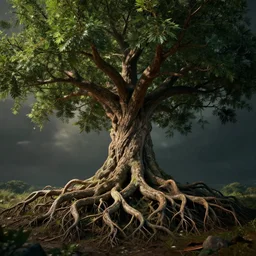 The Tree of life, roots engulfing the earth, dramatic lighting, cinematic, establishing shot, extremely high detail, foto realistic, cinematic lighting, post processed, concept art, high details, cinematic, 8k resolution, beautiful detailed, photorealistic, digital painting, artstation, concept art, smooth, sharp focus, artstation trending, octane render, unreal engine