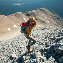 beautiful girl climbing a mountain, dslr, natural lighting, clear features,