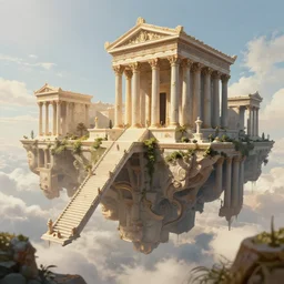 matte painting flying city in ancient greek style. temples, columns, staircases. dynamic perspective. fantastical, romantic, detailed digital art trending in artstation