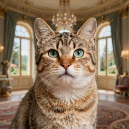 a portrait of a cat in a scenic palace by anna dittmann, trending on artstation