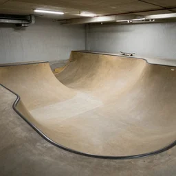 a skateboard ramps in a basement
