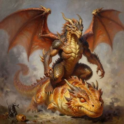 a spawn of dragons bread with humans. humanoid, scales, big eyes, menacing, fantasy, oil painting by frank frazetta