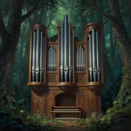 beautiful matte painting of a pipe organ growing in a fantasy dark forest