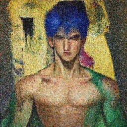 portrait of beautiful young man, warhammer, japanic style, cyberpunk, a lot of scars, more and more flowers, blue head, green side, the middle ages, highly detailed, artstation, illustration, art by gustav klimt, 8 k quality