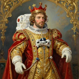 the royal king's astronaut by greg hildebrant lisa frank fancy rococo baroque regal oil painting high quality award winning clothed in fancy garb