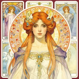 masterpiece head-on symmetrical centered bust-view portrait, Maya Ali as D&D sorcerer, Art Nouveau watercolour, wizard robe, delicate, elegant, tarot card background, in the style of ROSSDRAWS and Jesper Ejsing and Mikaloius Konstantinas Ciurlionis and Ruan Jia and Ross Tran and Alphonse Mucha and Ayami Kojima and Charlie Bowater and Karol Bak and Jean Delville, rich bright colours