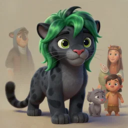 a beautiful painting of a cute humanoid dark gray panther. green and black hair. disney character design by cory loftis, fenghua zhong, ryohei hase, ismail inceoglu and ruan jia. artstation, volumetric light, detailed, photorealistic, rendered in octane
