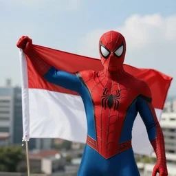 spiderman holding indonesia flag
