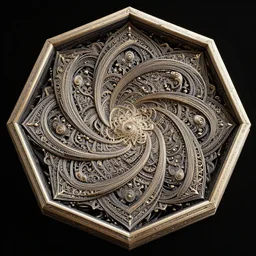 ornate psychedelic twisting three dimensional mandala vortex inside a hexagonal box, intricate detail, complex